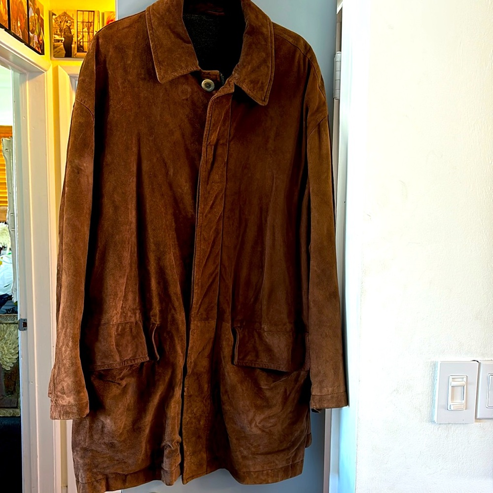 Hugo Boss men's italian goat or lamb suede car coat zip/ button front sz 42
